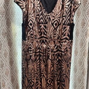 BloomChic Black Dress with Rose Gold Sequin Geo Pattern